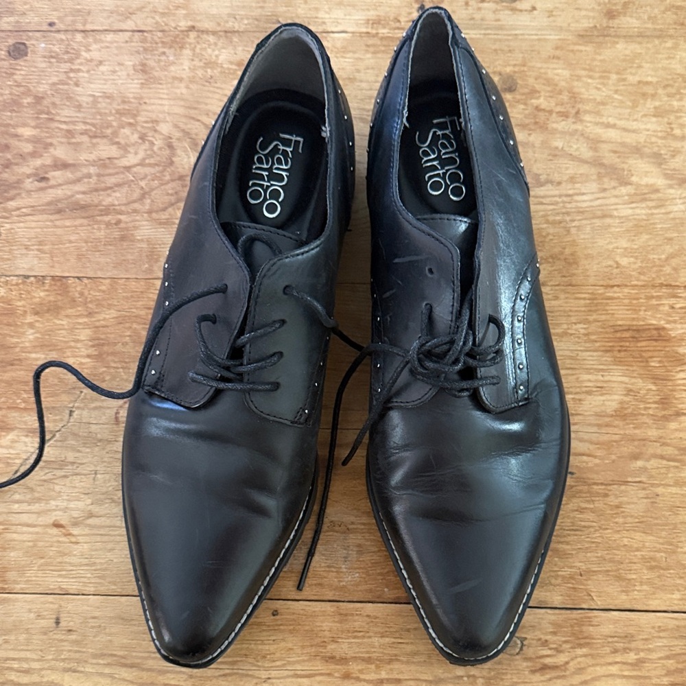 Franco Sarto Black Pointed Leather Derby Oxfords